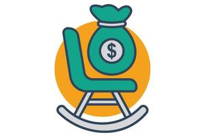 Pension icon. rocking chair with money bag. symbolizing retirement savings, stability, and financial security. flat line icon style. element illustration vector