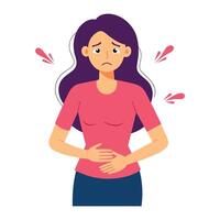 Abdominal pain female flat vector illustration