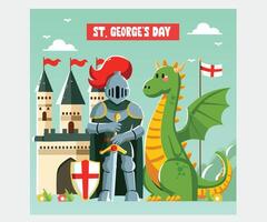 Flat St. George's Day with Knight and Dragon Illustration vector