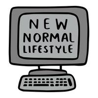 un Clásico computadora muestra nuevo normal estilo de vida vector