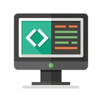 Code on computer flat vector illustration on white background