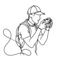 Photographer continuous line art vector illustration