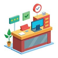 Check in reception 3d shape vector flat illustration