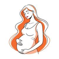 Pregnant woman happy young mother continuous line art vector illustration