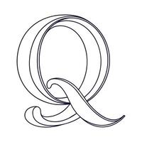 Q alphabet continuous line art vector illustration