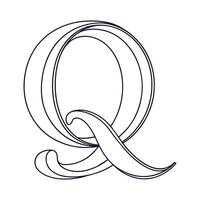 Q alphabet continuous line art vector illustration