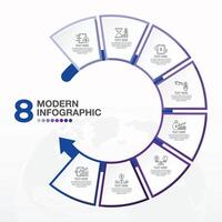 azul tono circulo infografía con 8 pasos, proceso o opciones vector