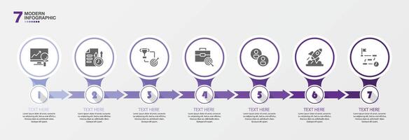 Modern infographic with 7 steps and business icons for presentation. vector