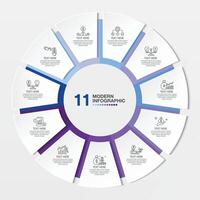 Blue tone circle infographic with 11 steps, process or options. vector