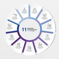 azul tono circulo infografía con 11 pasos, proceso o opciones vector