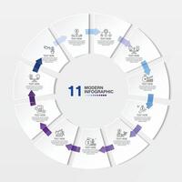Blue tone circle infographic with 11 steps, process or options. vector