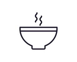 Kitchen and cooking concept. Vector sign drawn with black thin line. Editable stroke. Line icon of bowl with soup