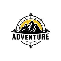 Adventure, compass, mountain logo design template vector illustration