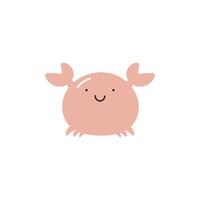 Cute pastel crab. Flat cartoon vector illustration isolated on white background. For card, posters, banners, printing on the pack, printing on clothes, fabric, wallpaper, textile or dishes.
