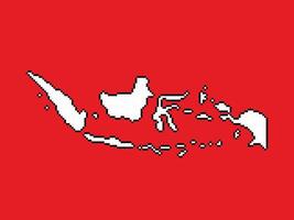 Indonesia island country red and white colored map. Pixel bit retro game styled vector illustration drawing isolated on horizontal ratio background.