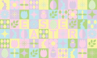 Creative bauhaus Geometric Happy Easter seamless pattern with geometric shapes. Spring vector background. Modern abstract concept for print, banner, fabric, card, wrapping paper, cover