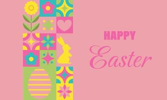 Happy Easter banner. Horizontal poster, greeting card, header for website. Modern neo geometric abstract background. Vector illustration