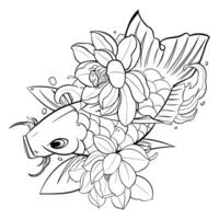 Black tattoo koi fish on white background vector