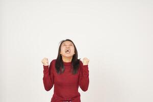 Young Asian woman in Red t-shirt Angry gesture isolated on white background photo