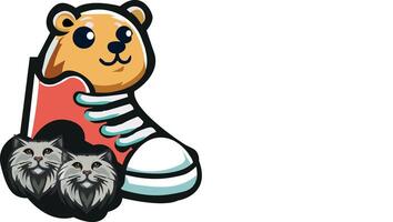 Panda cub smiling with shoes concept. vector