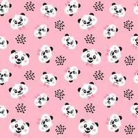 Vector seamless pattern with cute panda head in different mood, happy, sad, surprised, glad, satisfied, joyful.