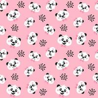 Vector seamless pattern with cute panda head in different mood, happy, sad, surprised, glad, satisfied, joyful.