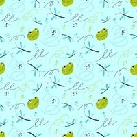 Seamless vector pattern with cute frog and dragonfly. Print for children textile, pack, fabric, wallpaper, wrapping.