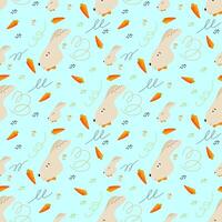 Seamless vector pattern with cute little rabbit and carrot. Print for children textile, pack, fabric, wallpaper, wrapping.