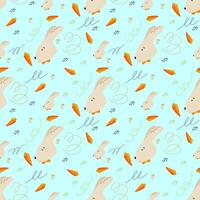 Seamless vector pattern with cute little rabbit and carrot. Print for children textile, pack, fabric, wallpaper, wrapping.