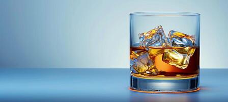 ai generado whisky vaso con hielo cubitos en neutral fondo, Perfecto para texto colocación y diseño creatividad foto