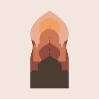 Mosque Vector Illustration,. Ramadan Kareem Eid Mubarak abstract vector design. Modern illustration with window, arch, mosque dome, crescent moon. Islamic backgrounds for greeting cards, posters