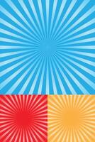 Sunburst retro radial pattern set, three different variants of colors vector
