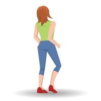 Vector or Illustrator of sport girl in private suite back view. looking forward. With shadow on isolated white background.