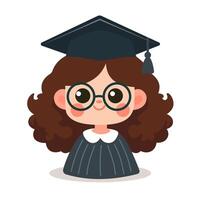 linda niña graduado celebrando éxito vistiendo lentes. adecuado para educativo contenido, graduación anuncios, y celebración diseños para estudiantes, maestros, y padres. vector