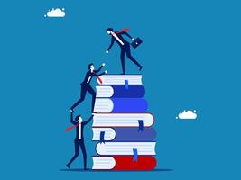 helping colleague climb stack of books vector