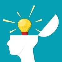 Light bulbs in the head. Thoughts in the brain. Creative ideas vector