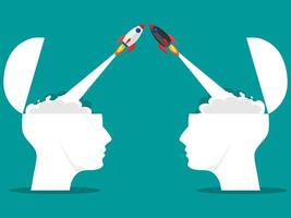 Rocket and head. A mental and brain battle between two people vector