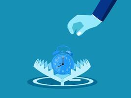 Time trap. Businessman picks watch in a trap. Vector