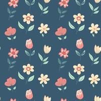 Vector seamless pattern with folk flowers. Spring background. Romantic flower pattern hand drawn.