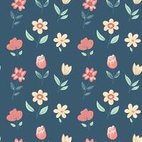 Vector seamless pattern with folk flowers. Spring background. Romantic flower pattern hand drawn.