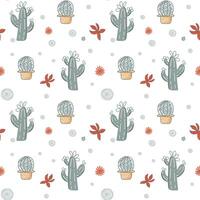 Seamless background with sketch cactus and succulents. Cute simple pattern with mexican doodle elements. vector