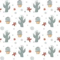 Seamless background with sketch cactus and succulents. Cute simple pattern with mexican doodle elements. vector