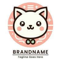 Joyful cat head logo simple soft color theme brown and flat Japanese style color for branding vector