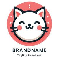 happy cat logo simple pink theme and flat Japanese style color for branding vector