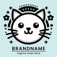 vector logo of a smiling white cat with black and white sakura flowers, embracing a Japanese theme, ideal for joyful branding