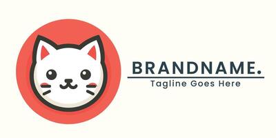 smiling white cat logo in subtle Japanese theme of pink, white, and black, perfect for a charming and elegant branding vector