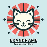 Joyful cat logo flat Japanese style soft color white and red for branding vector