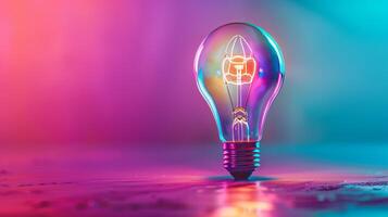 AI generated Neon light bulb glowing in empty space, creating a futuristic and artistic illumination concept photo