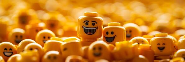 AI generated Cheerful emoticons on social media communication background with happy and laughing faces photo