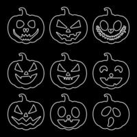 set of silhouette Halloween pumpkin with happy face vector